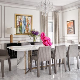 Our design selections, such as this gorgeous marble dining table by Andrea Parisio, do not seek to compete with our client's incredible art collection