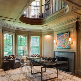 Historic Chestnut Hill Double Height Library and Study with Wood Detailing