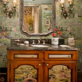 Powder bathroom with custom lavatory sink. 