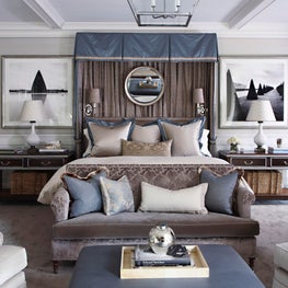 Blue and White Master Bedroom with Canopy Bed