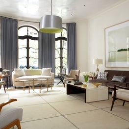 NYC Apartment Living Room, Show House, floor to ceiling drapery, vintage pieces