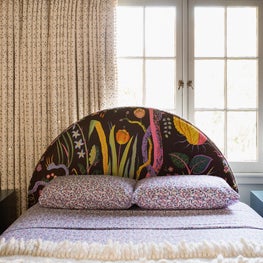 Hillsborough Craftsman Estate, Girl's Bedroom with Josef Frank fabric custom bed
