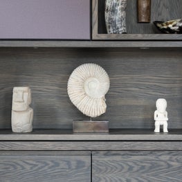 Home cinema room with bespoke joinery in grey oak 