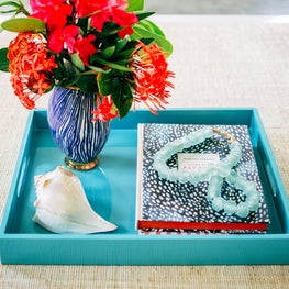 Grasscloth Coffee Table Detail at Beach House in Anna Maria, Florida 