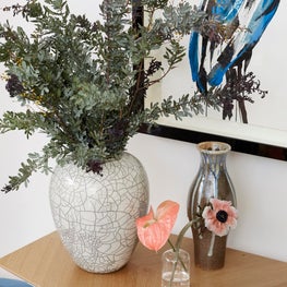 Entry Console with Florals and Vintage Vases