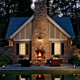 Stone Outdoor Fireplace and Pool Terrace