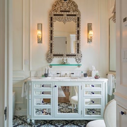 Master bathroom with laser-cut mosaic tile in a traditional Boston townhouse