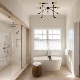 Hamptons Residence, Master Bathroom w/ neutral palette, freestanding tub