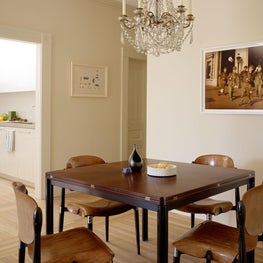 Mid-century dining set with crystal chandelier