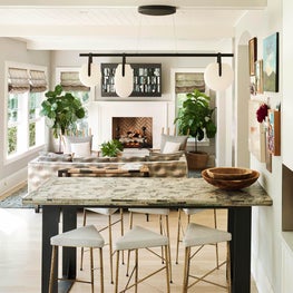 Southampton Residence, Breakfast Seating with Custom Bar Top and Stools