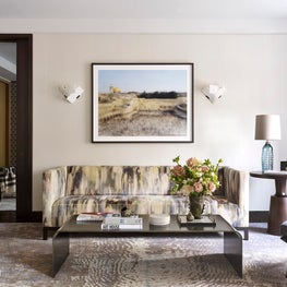 Carnegie Hill Apartment, Modern Living room with Brown & Gray Palette, Textured 