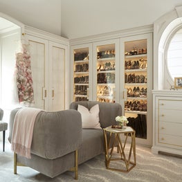 Chic Closet with Faux Shagreen Cabinetry and Brass Details