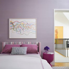 Marin County Family Home Kids Bedroom with Purple Grass Cloth Wallpaper