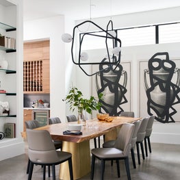 Portfolio: Contemporary dining room with geometric chandelier and graffiti wallcovering in Houston Heights