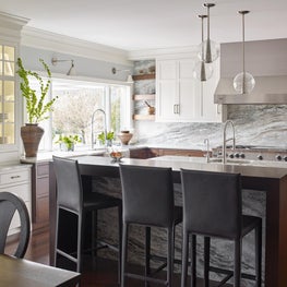 Contemporary Farmhouse Kitchen with Built in China Cabinet