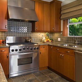 Multiple textures of stone, tile, metal and wood-small with big visual impact