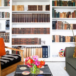 Connecticut Farmhouse, Living Room, Library, Open Shelving