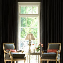 Marietta Residence Living Room with Charcoal walls and sheers