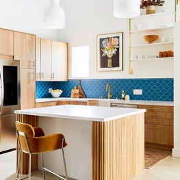 Modern Kitchen with Reeded Island and Colorful Backsplash