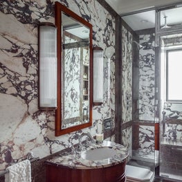Park Avenue Residence, Powder Bathroom w/ Italian marble walls and vanity