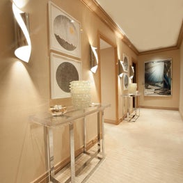  Park Avenue Apartment, Modern Gallery Hall, Beige Palette with Silver Accents