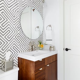 Lake Austin Remodel with cement wall and floor tiles, & custom vanity