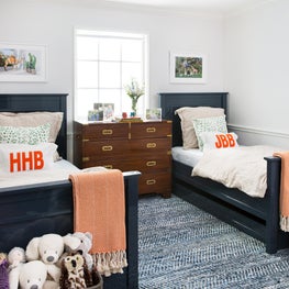 Big Boy Room with Custom Navy Lacquered Beds
