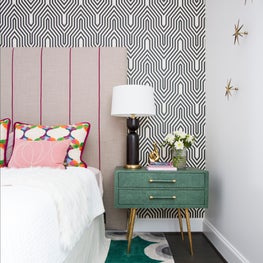 Portfolio: Houston high-rise,  fun and unique girl's bedroom with geometric wallpaper