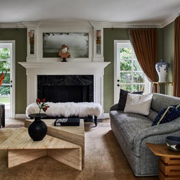 Eclectic Living Room with Vintage 1970s Tables & Gilded Accents