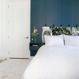 Coconut Grove Miami Master Bedroom with Custom Fabric Headboard