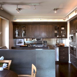 Upper West Side Apartment, Kitchen with dark-stained Anigre wood cabinets 