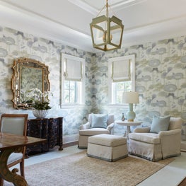 Hobby room and study with unique wallpaper and green lantern