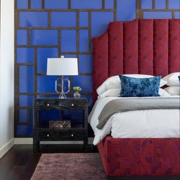 Portfolio: Contrasting Blue and Red Master Bedroom
