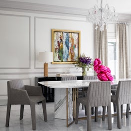 Our design selections, such as this gorgeous marble dining table by Andrea Parisio, do not seek to compete with our client's incredible art collection