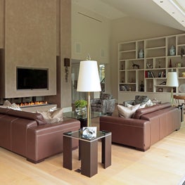 Open plan living with dual facing fireplace 