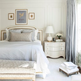 At Home bright bedroom in blues and whites