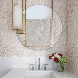 Portfolio: Neutral bathroom with modern, gold mirror