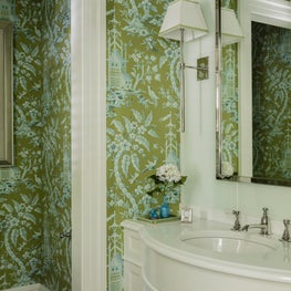 Wallpapered bathroom designed by Robin Gannon Interiors