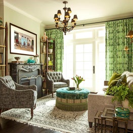 Traditional living room with layers of color, pattern, & textures