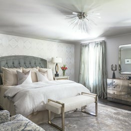 Master Bedroom Suite with Graphic feature wall and custom upholstery 