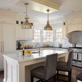 Kitchen with Island Dining, Integrated Refrigerator, Shaker Cabinetry