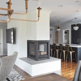 Keystone kitchen and fireplace