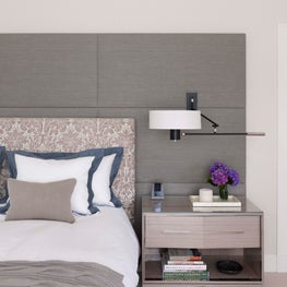 Bridgehampton Residence, Master Bedroom bed with upholstered headboard wall