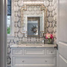 Chic Powder Room Amps up the Glamour with Cheetah Wallpaper and Crystal Lighting