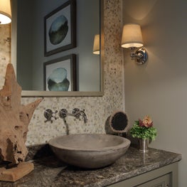 Buckhead Residence Powder Room with custom vanity, vessel sink, and mosaic tile