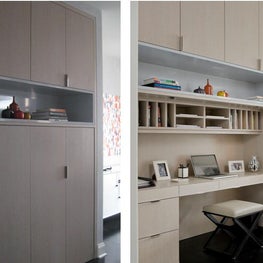 NYC Apartment Home Office, concealed built in desk in cerused oak and lacquer