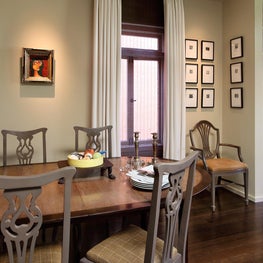 Transitional dining room with warm neutrals