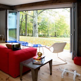 Portfolio: Connecticut Farmhouse, Family room, Open to Outdoors, Sliding Doors