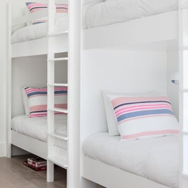 Bohemian Beach House Girls' Room - Pink Accents, Tribal Rug, Kids' Bunk Beds