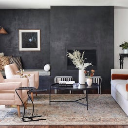 California Living Room with Roman Clay Wall Treatment and Vintage Accents